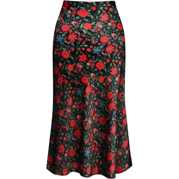 Women’s Midi Skirt - High-Waisted Silk Satin Cheetah Print with Elastic Waist - Picture 1 of 8